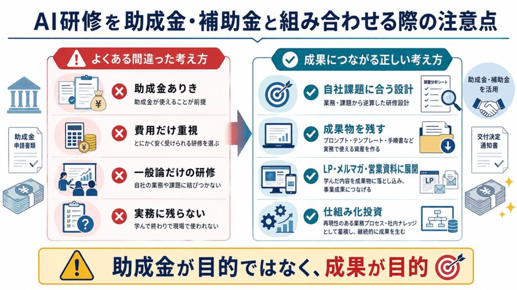 AI研修を助成金・補助金と組み合わせる際の注意点
