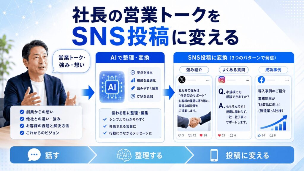 AI × 社長の営業トーク|売れる話し方をSNS投稿に変換する方法
