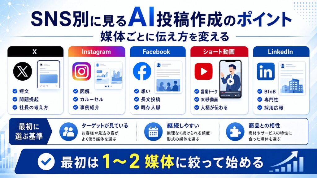 SNS別に見るAI投稿作成のポイント