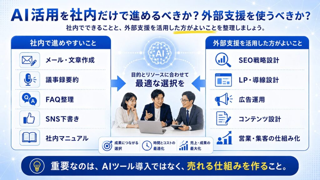 AI活用を社内だけで進めるべきか?外部支援を使うべきか?