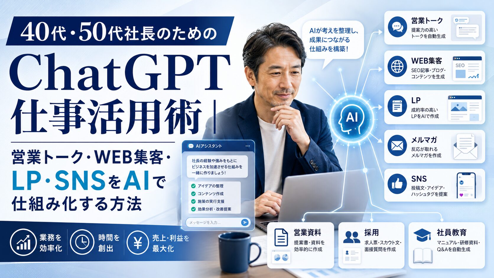 40代・50代社長のためのChatGPT仕事活用術|営業トーク・WEB集客・LP・SNSをAIで仕組み化する方法