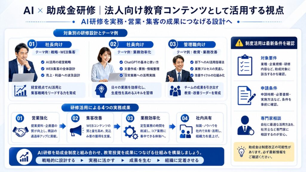 AI × 助成金研修|法人向け教育コンテンツとして活用する視点