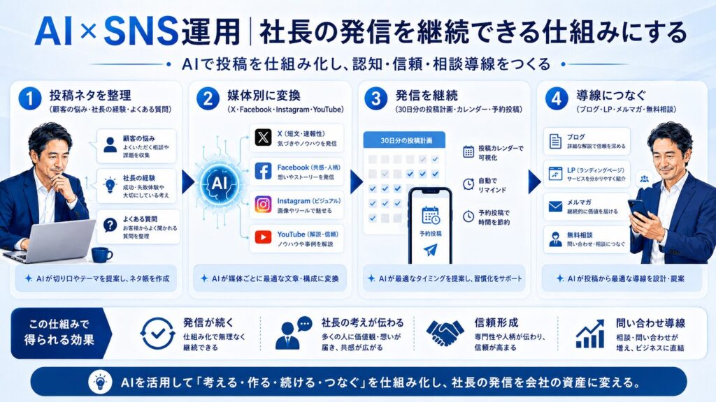 AI × SNS運用|社長の発信を継続できる仕組みにする