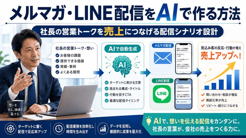メルマガ・LINE配信をAIで作る方法|社長の営業トークを売上につなげる配信シナリオ設計