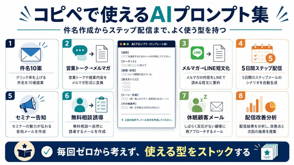 コピペで使えるAIプロンプト集|メルマガ・LINE配信作成用