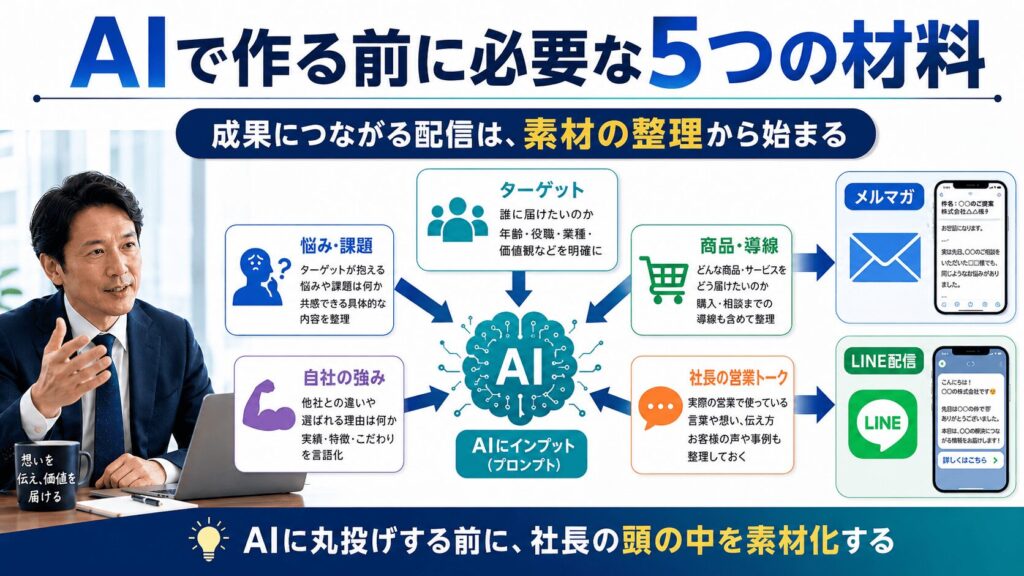 AIでメルマガ・LINE配信を作る前に必要な5つの材料