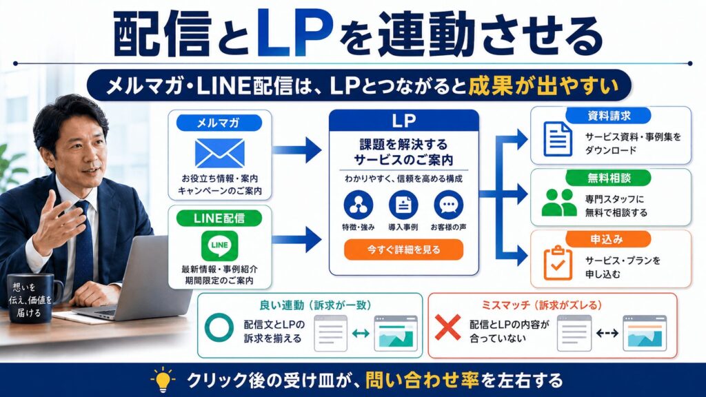AI × LP制作|メルマガ・LINE配信はランディングページと連動させると成果が出やすい
