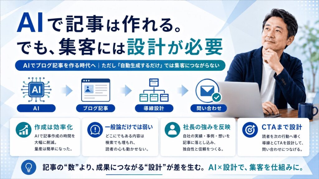 AIでブログ記事を作る時代へ|ただし「自動生成するだけ」では集客につながらない