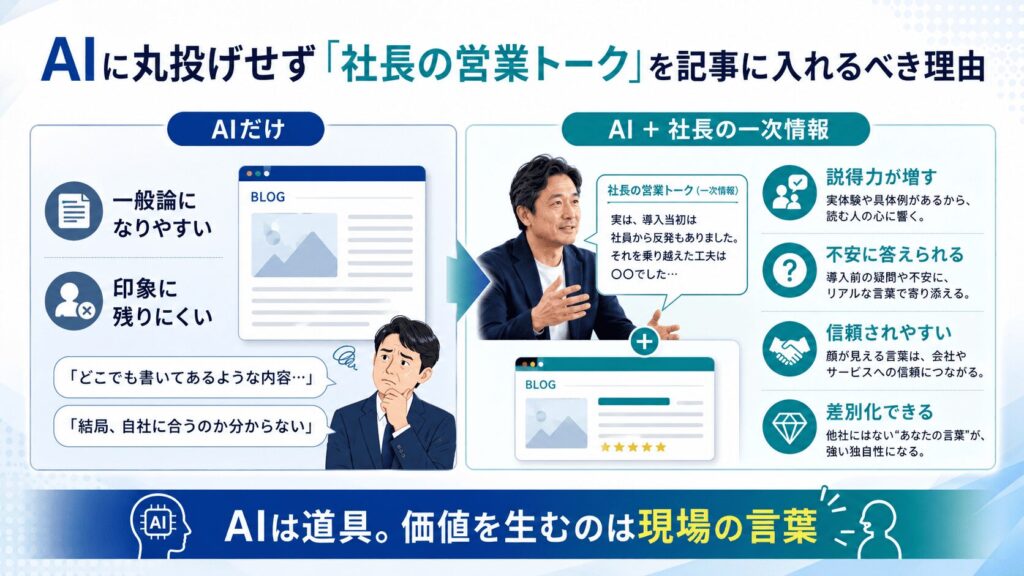 AIに丸投げせず「社長の営業トーク」を記事に入れるべき理由