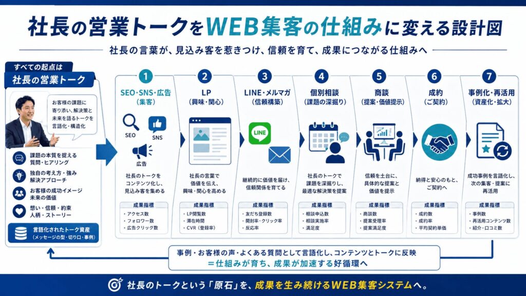 社長の営業トークをWEB集客の仕組みに変える設計図