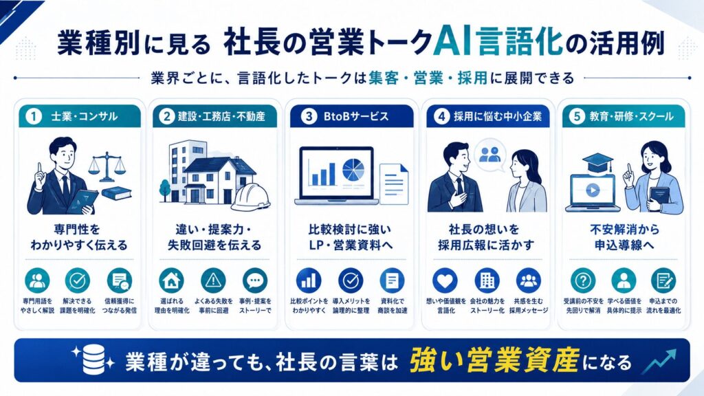 業種別:社長の営業トークをAIで言語化する活用例
