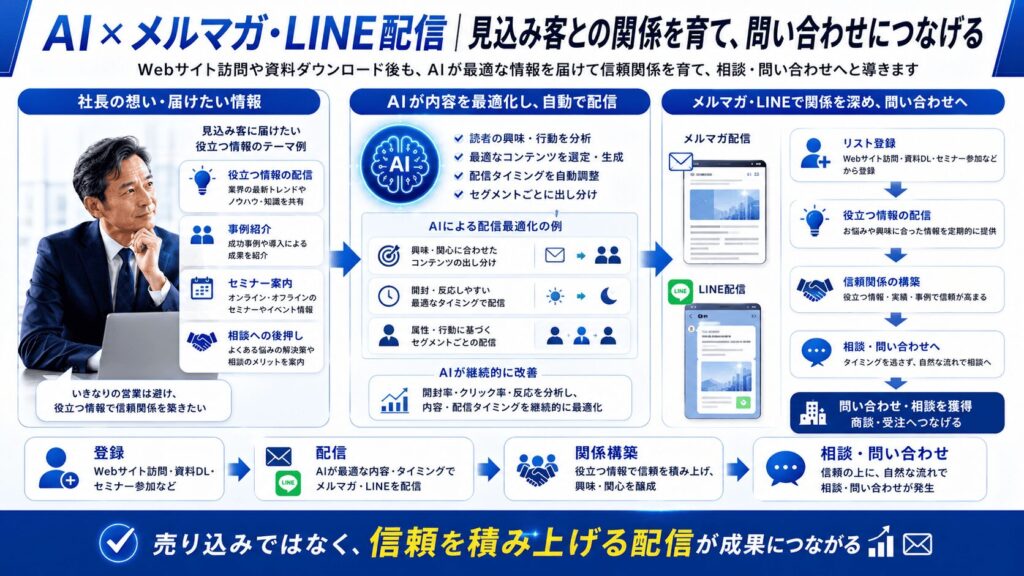 AI×メルマガ・LINE配信｜紹介だけで終わらせず見込み客を育てる