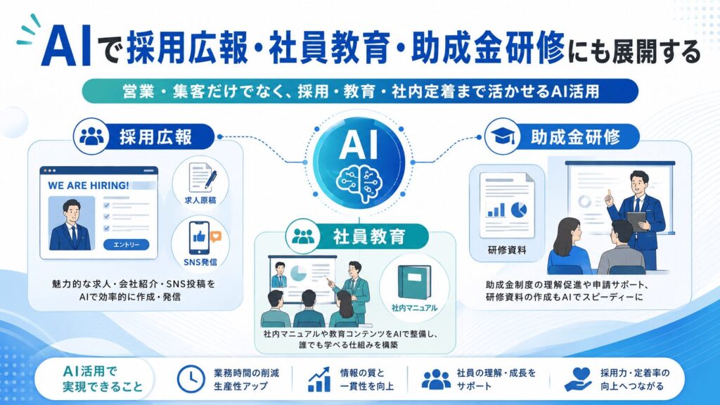 AIで採用広報・社員教育・助成金研修にも展開する