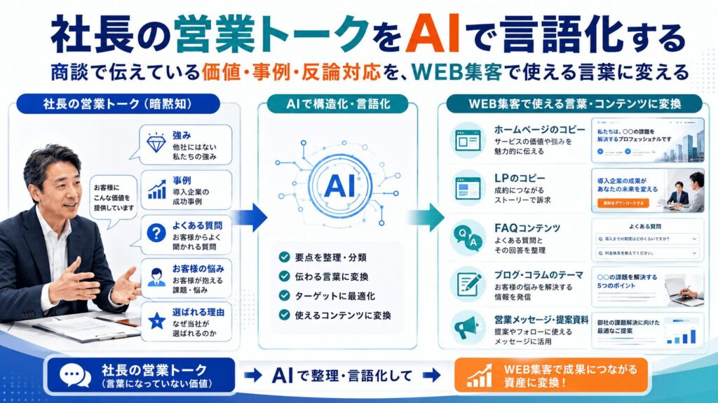 AI × 社長の営業トーク｜売れる言葉をWEB集客に変える方法