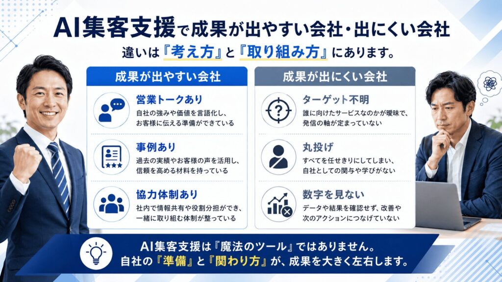 AI集客支援で成果が出やすい会社・出にくい会社