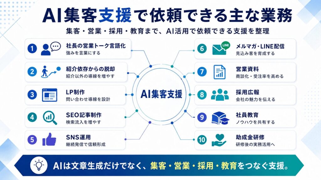 AI集客支援で依頼できる主な業務