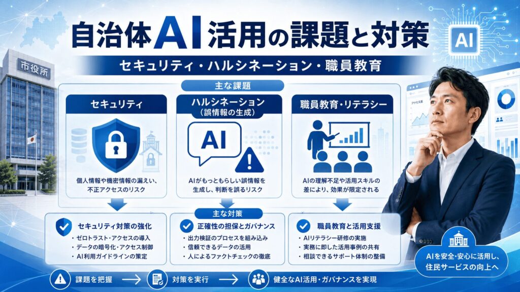 自治体AI活用の課題|セキュリティ・ハルシネーション・職員教育