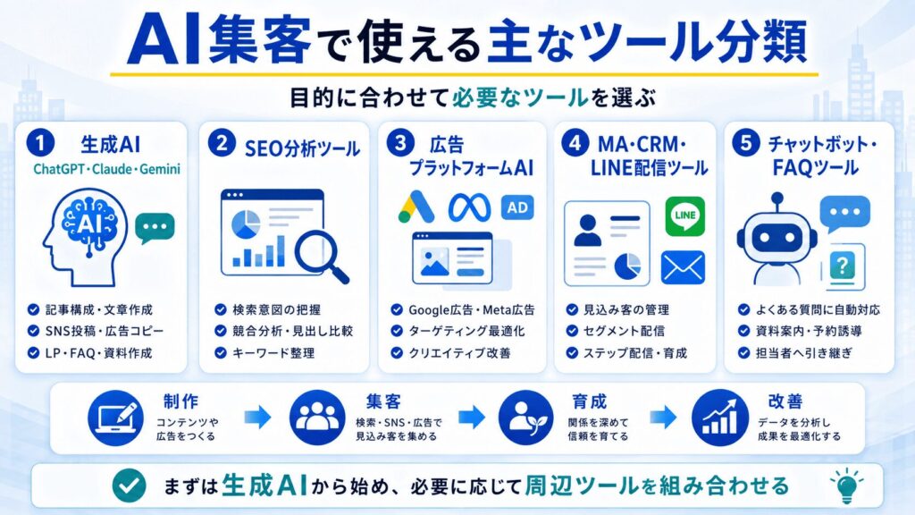 AI集客で使える主なツール分類