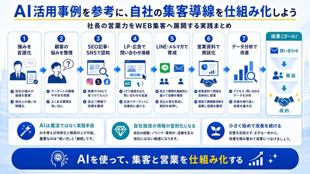 まとめ|AI活用事例を参考に、自社の集客導線を仕組み化しよう