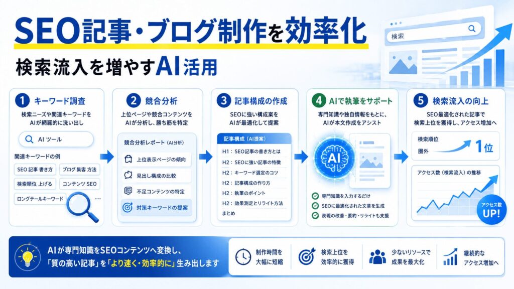 AI活用事例2|SEO記事・ブログ制作を効率化し、検索流入を増やす
